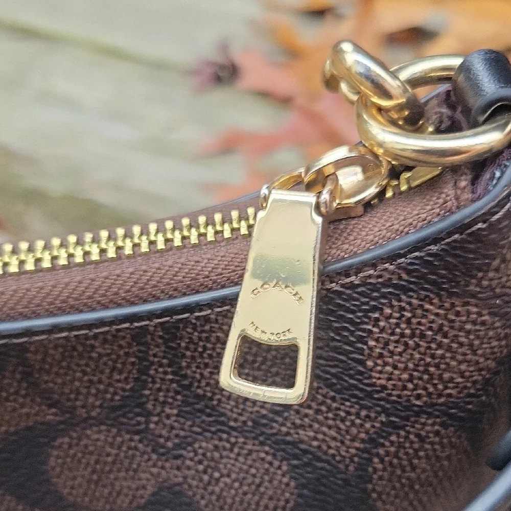 Coach Teri Shoulder Bag  Black and Walnut with Gold Accents - Picture 4 of 14